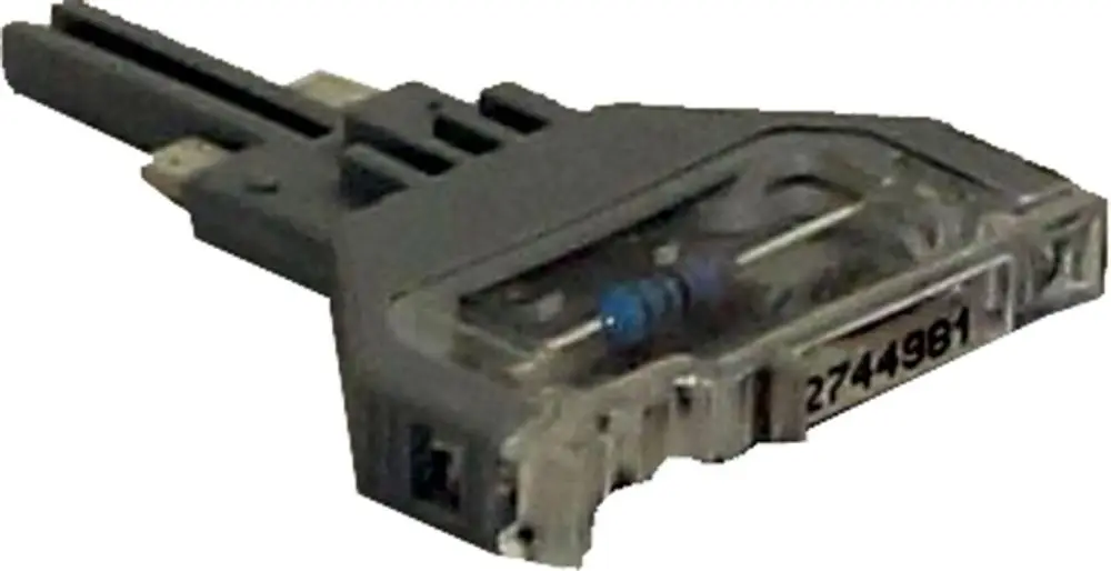 Graue Widerstandsstecker-Basisklemme von Wolf mit transparentem Gehäuse und Verbindungselementen, geeignet für elektrische Anwendungen.
